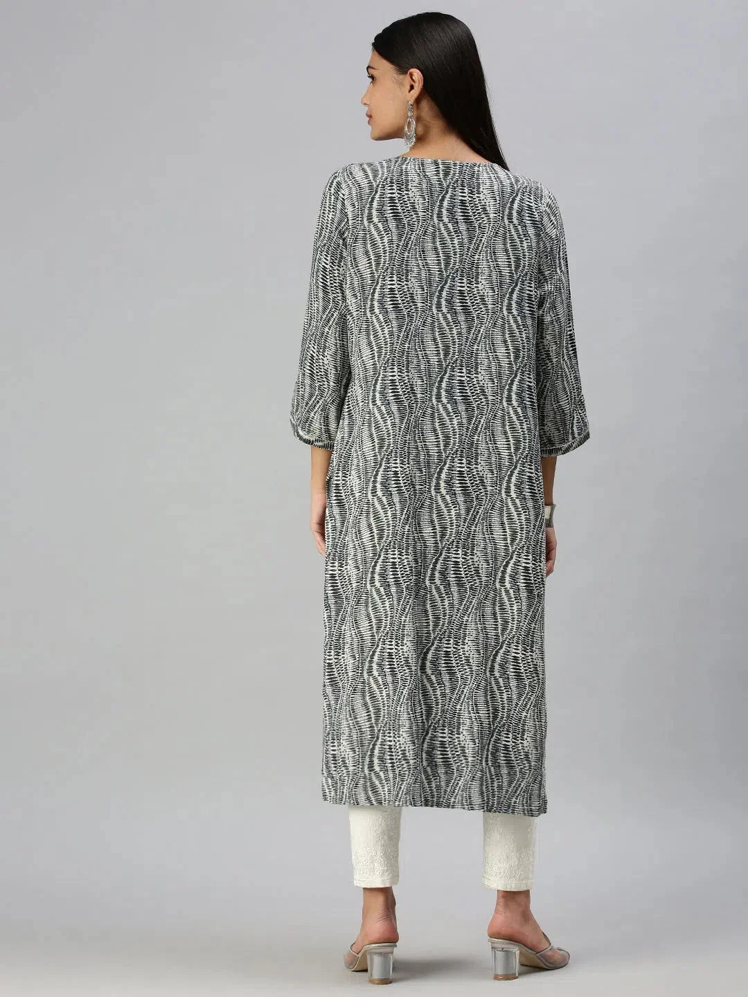 Cream & Blue Printed Kurta | Women's Indian Kurtas Collection