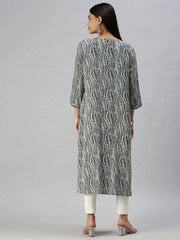 Women's Cream & Blue Printed Straight Kurta-HO136-Cream-Blue