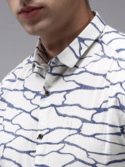 Men White Printed Casual Shirt-OMANPRINT-1586-Offwhite