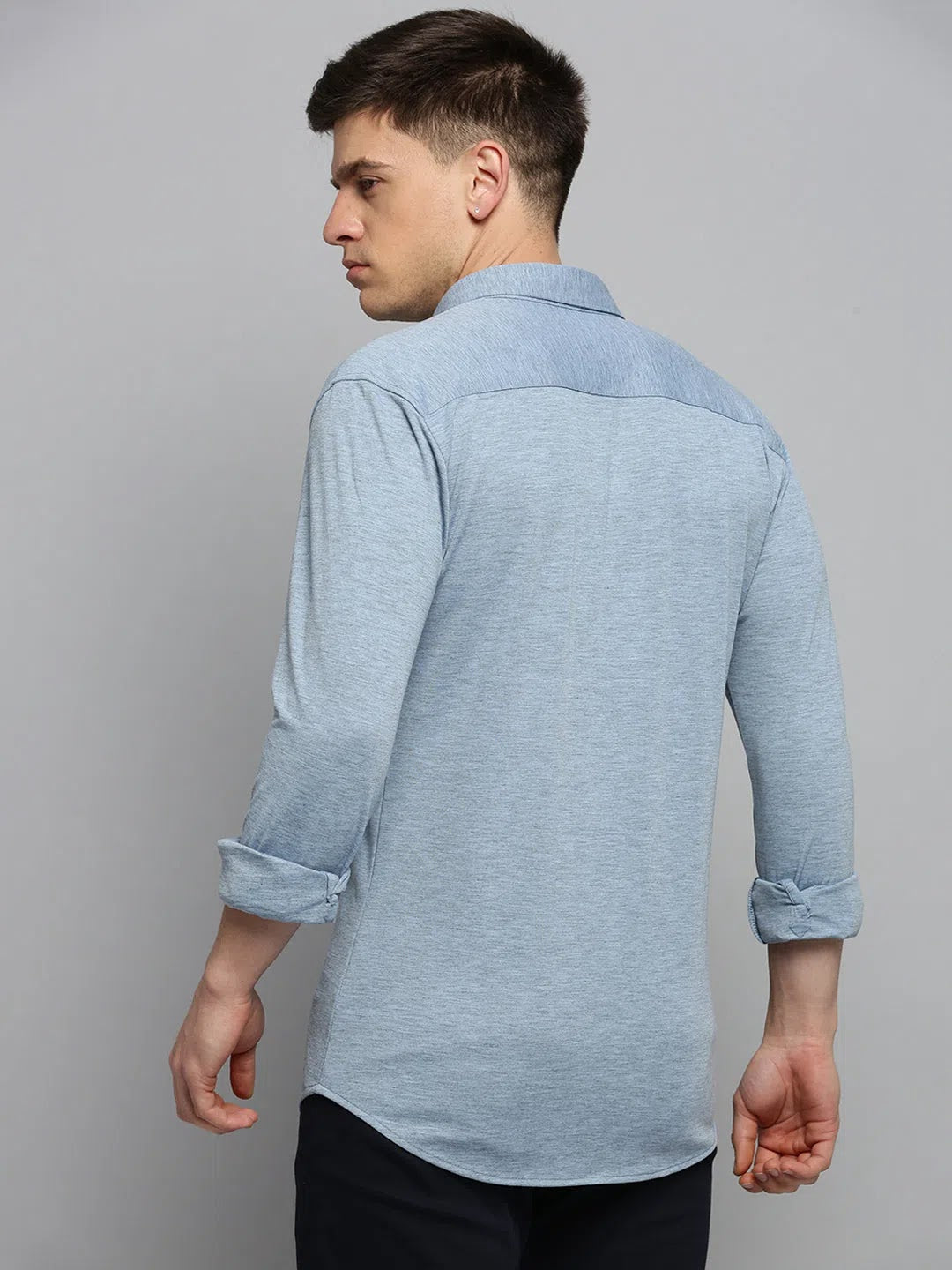 Men's Blue Solid Cotton Shirt | Casual Style by DesiQlo