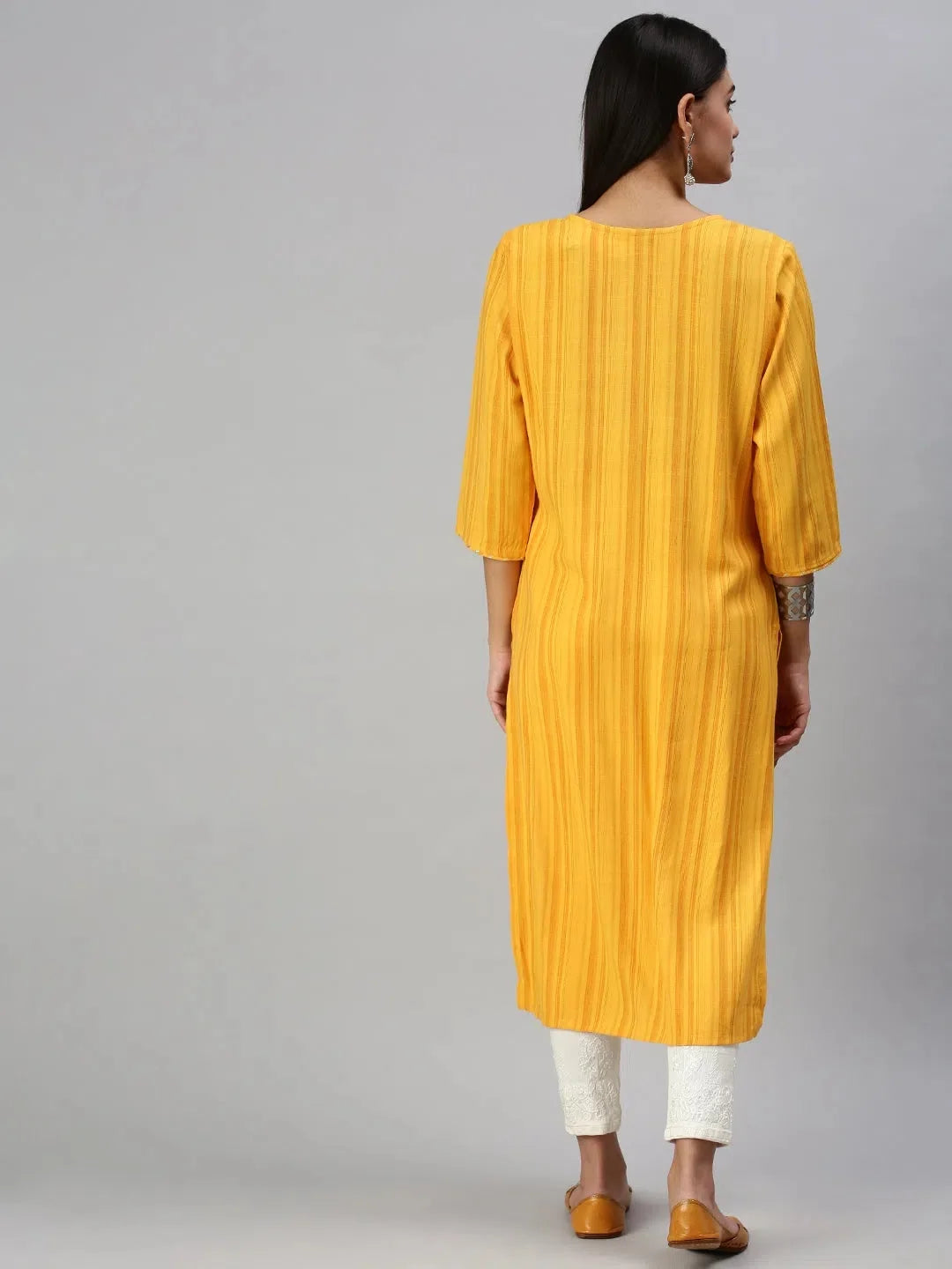 Yellow Striped Cotton Kurta for Women - Indian Kurta Online