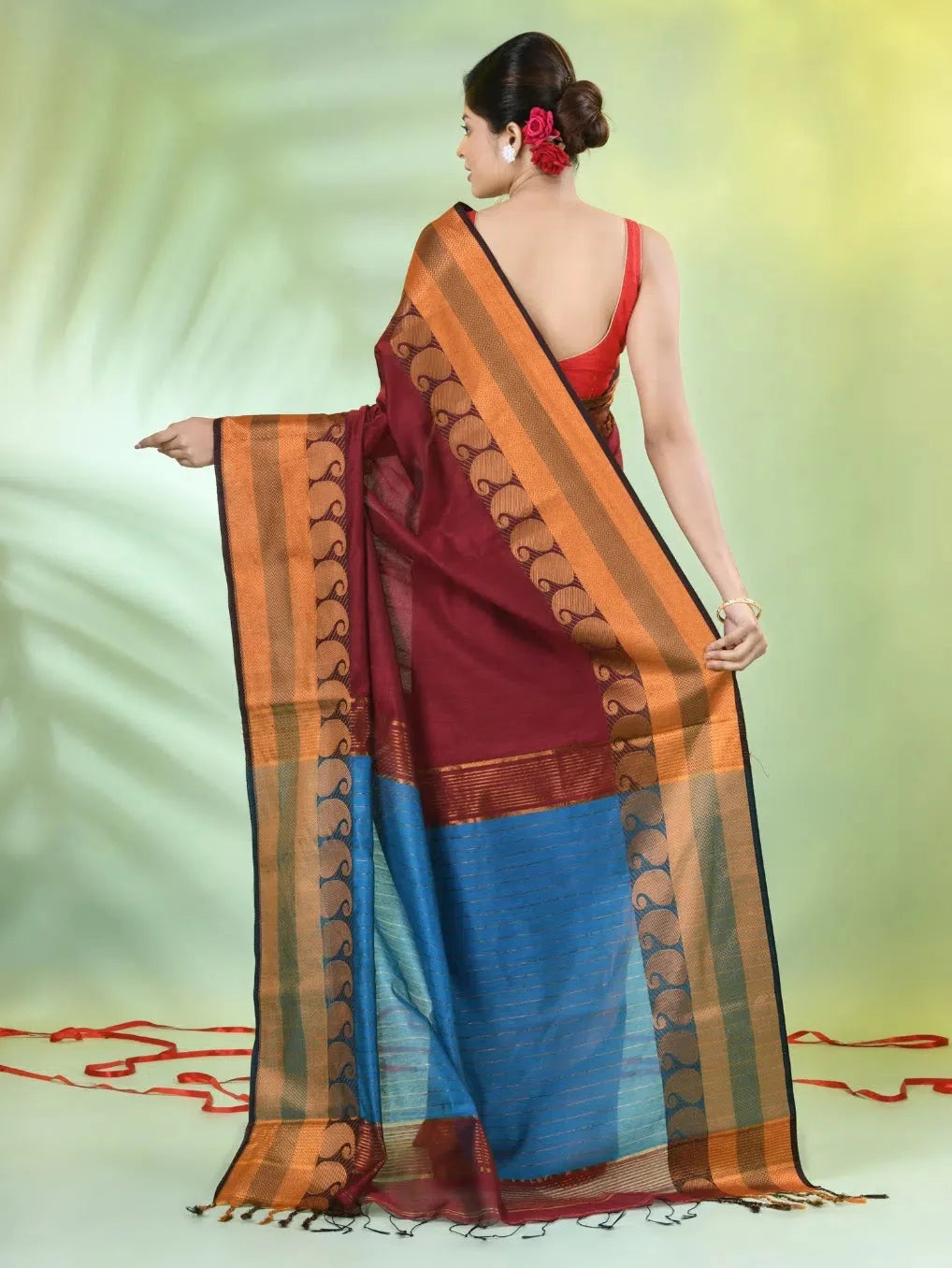 Dark Red Cotton Saree with Zari | Designer Sarees India