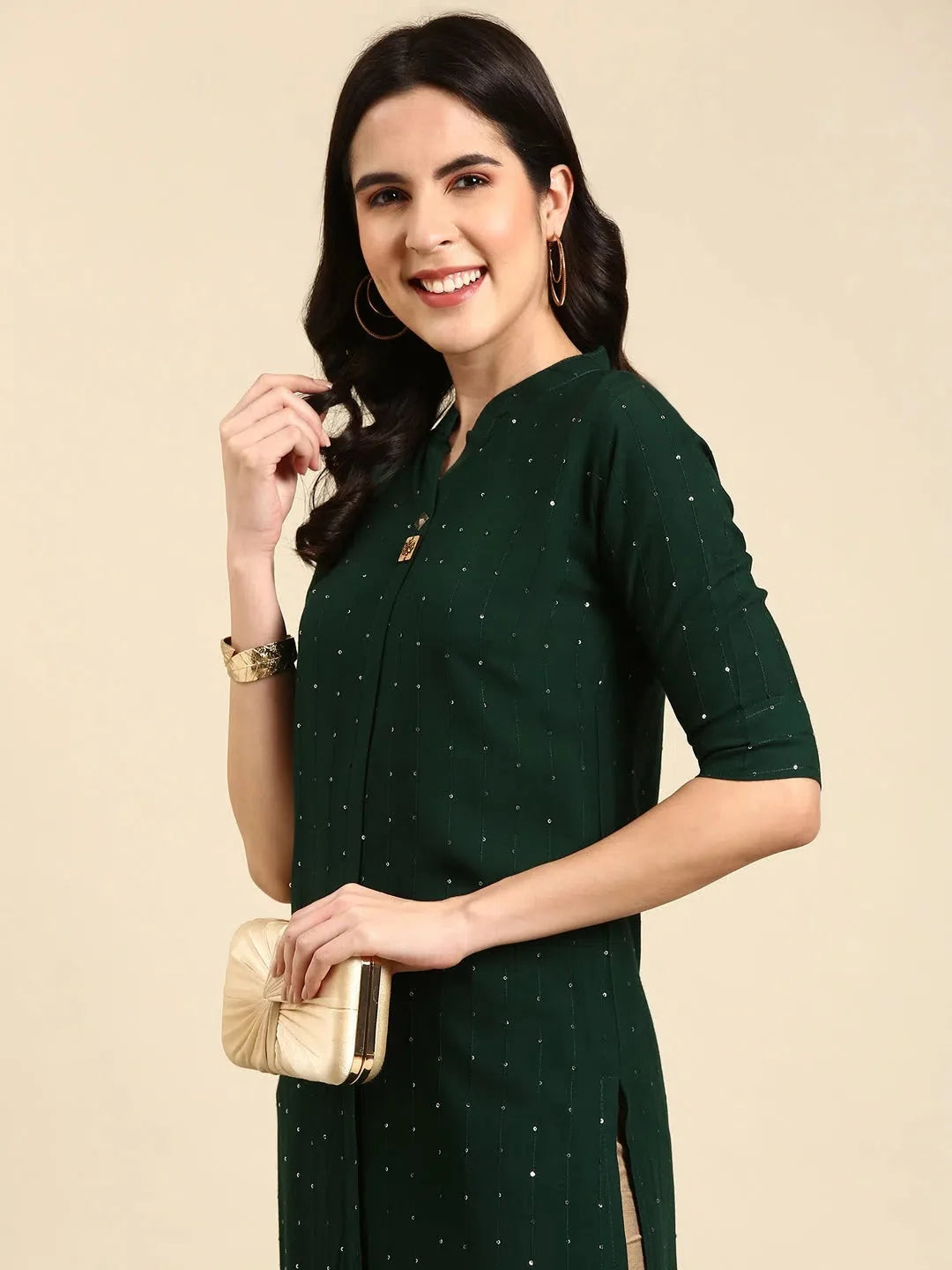 Green Viscose Indian Kurta for Women | Solid Design