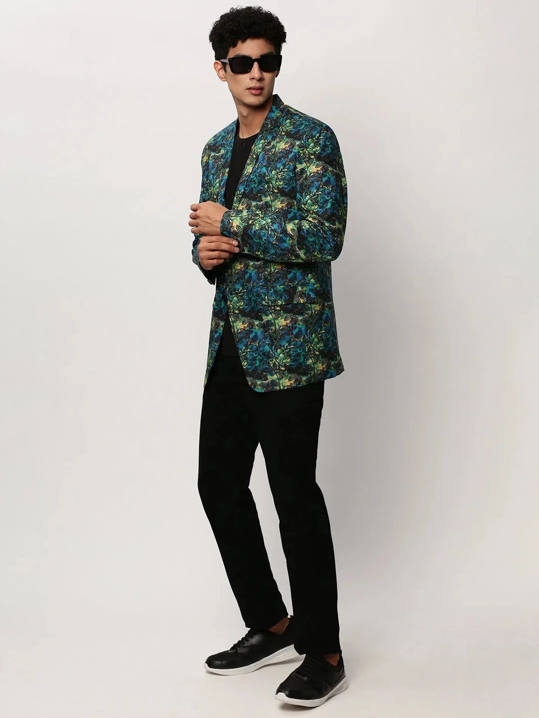 Blue Printed Casual Blazer | Nehru Jacket Wedding - DesiQlo