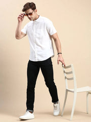 Men White Solid Casual Shirt-TOGOLINEN-5589-Offwhite