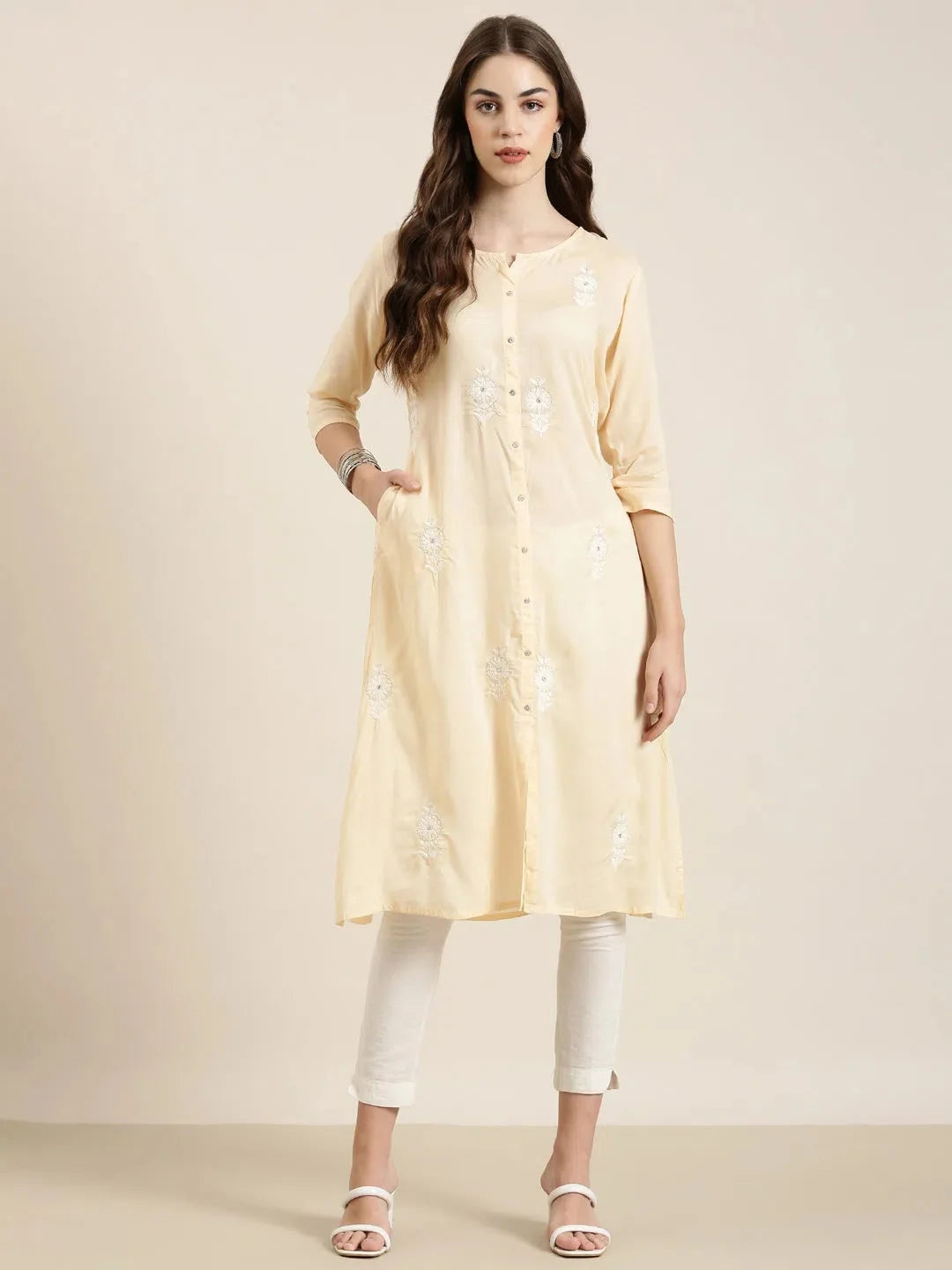 Peach Floral A-Line Kurta - Shop Stylish Indian Kurtas Online