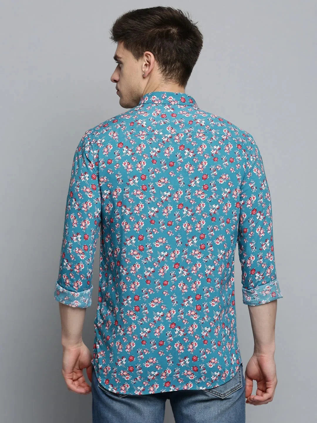 Blue Printed Cotton Mens Shirt | Casual Shirt - DesiQlo