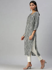 Women's Cream & Blue Printed Straight Kurta-HO136-Cream-Blue
