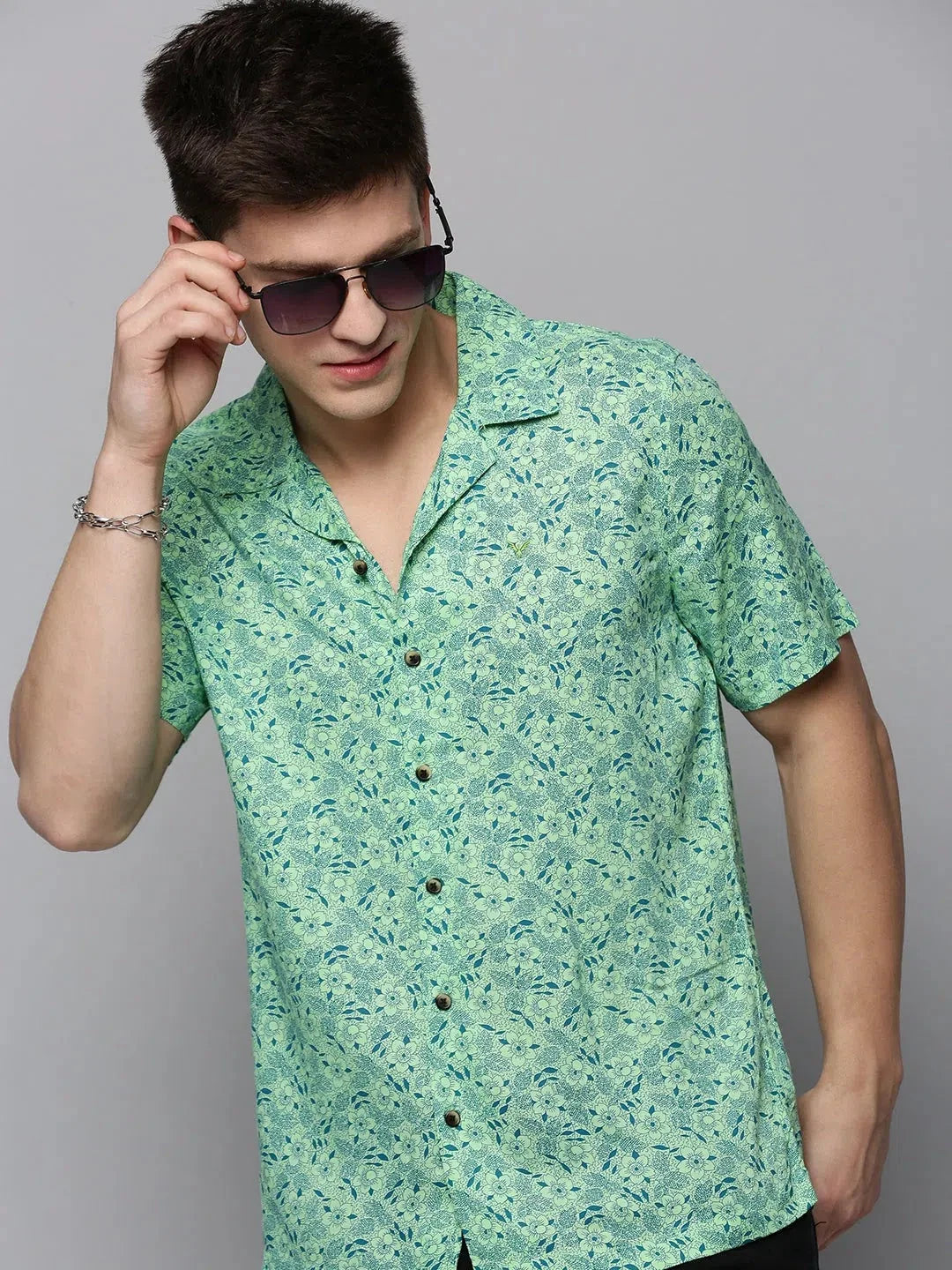 Mens Green Printed Shirt | Viscose Casual Shirt