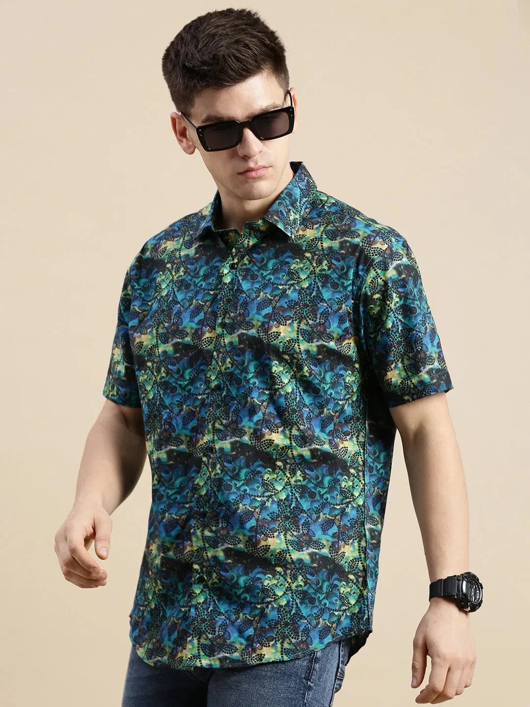 Abstract Print Mens Shirt - Galleria Multi Color Satin Shirt