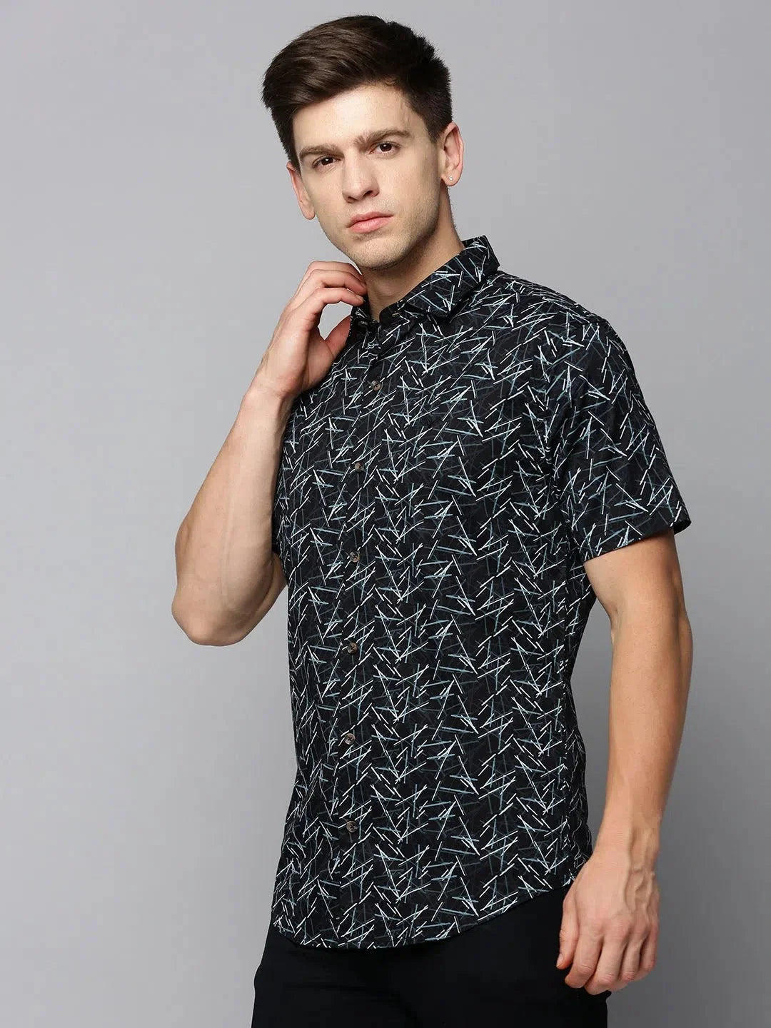 Black Printed Cotton Mens Shirt | Casual Designer Shirts
