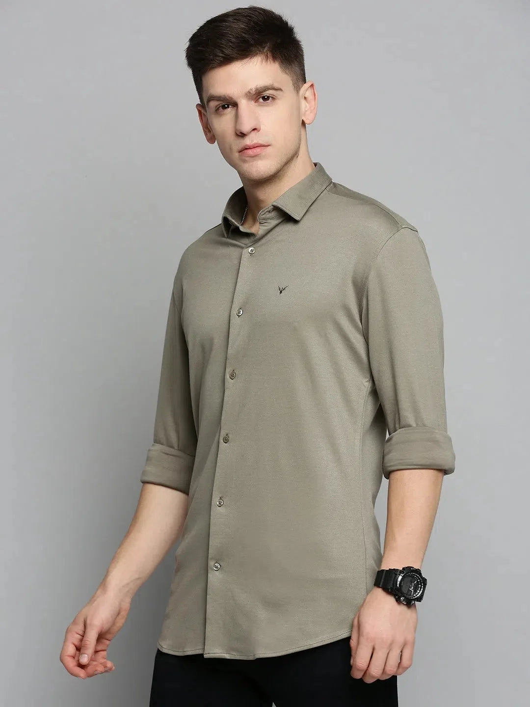 Men's Olive Green Solid Cotton Shirt | DesiQlo Casual Wear