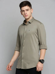 Men Green Solid Casual Shirt-CARLOKNITS-3221-Olive