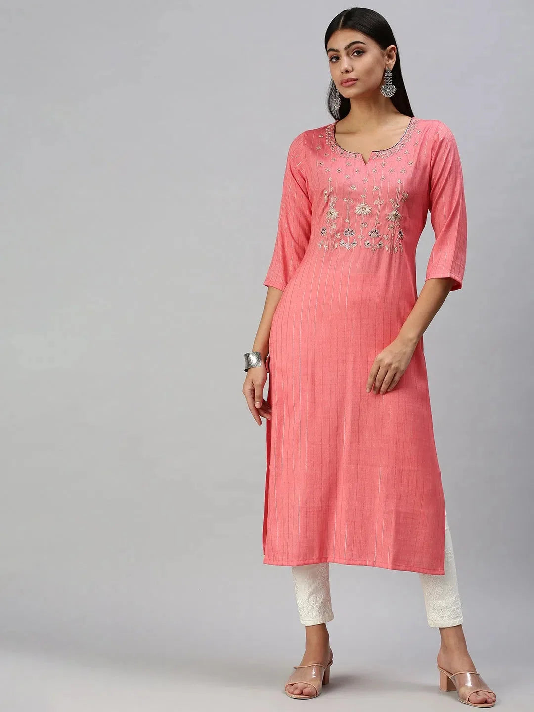 Pink Printed Cotton Kurta | Women's Indian Kurtis Online