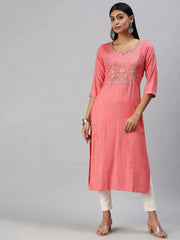 Women's Pink Printed Straight Kurta-SKC3189-Pink
