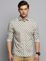 Men Cream Printed Casual Shirt-PEISKOSPRINTS-3415-Cream