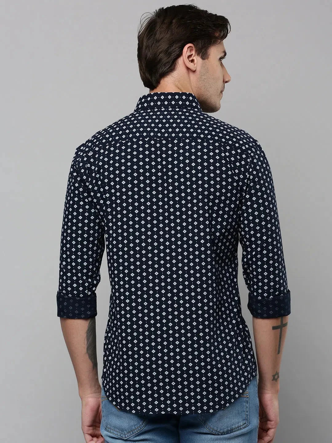 Stylish Navy Printed Mens Shirt - DesiQlo Casual Cotton Shirt