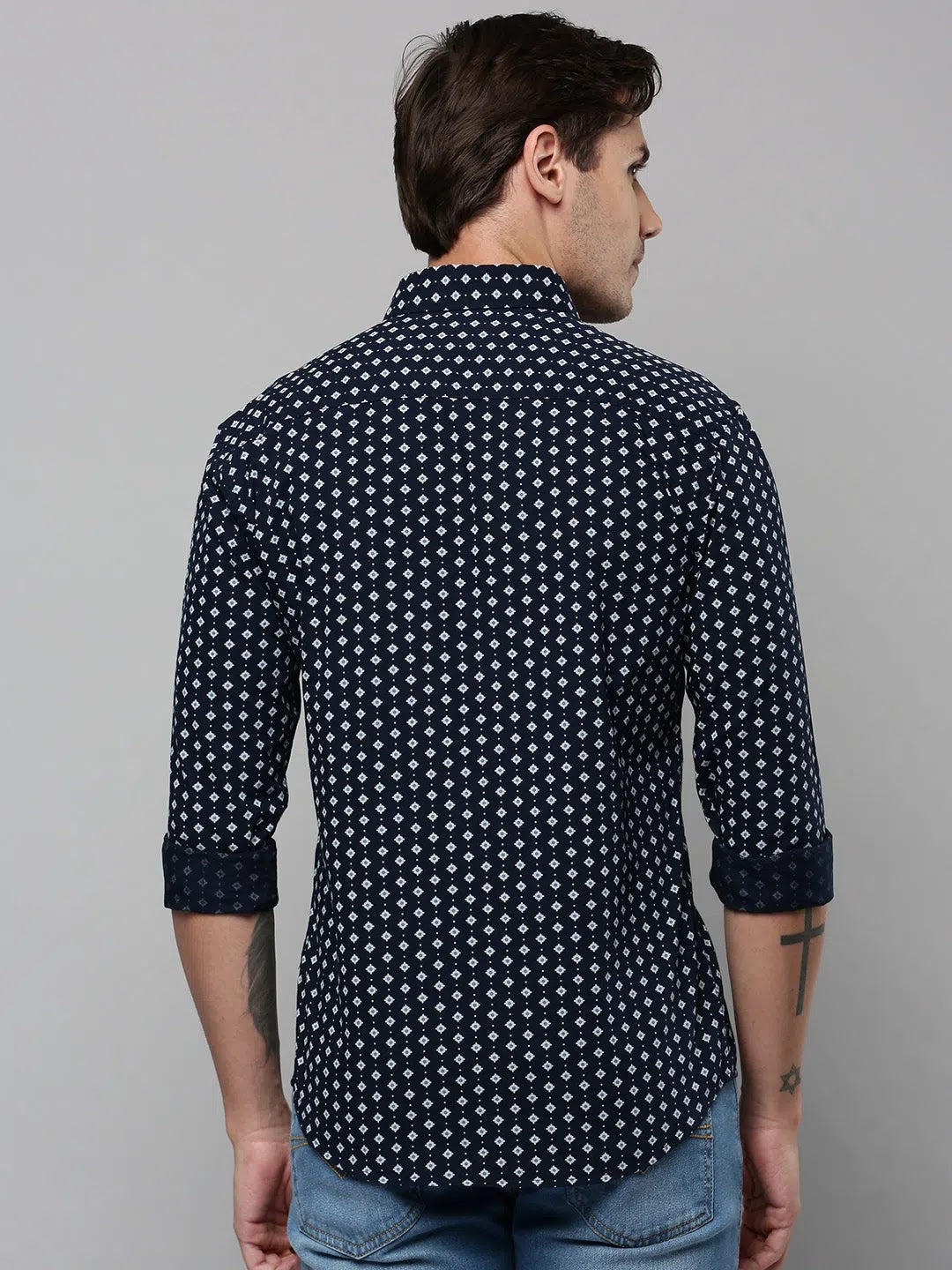 Stylish Navy Printed Mens Shirt - DesiQlo Casual Cotton Shirt