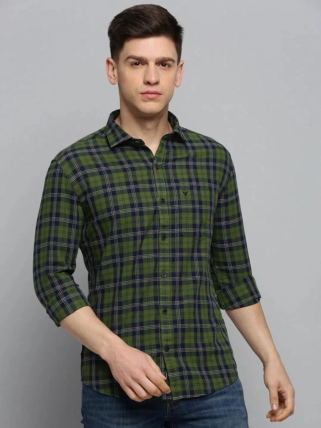 Green Checked Mens Shirt | DesiQlo Casual Cotton Shirts