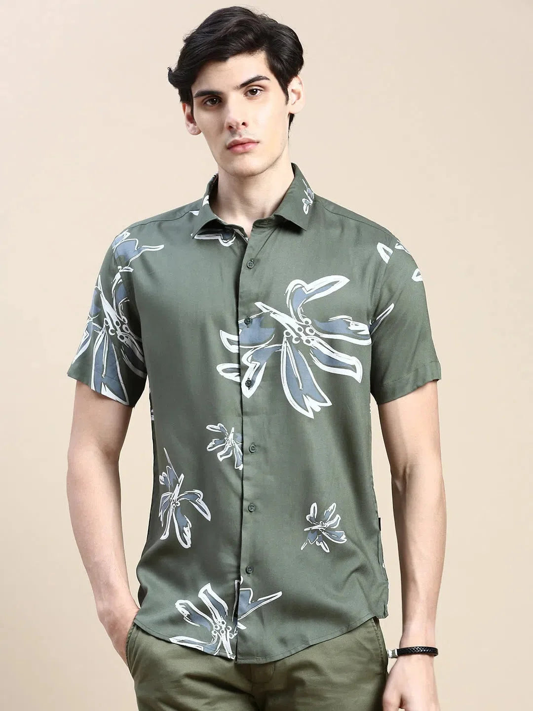 Men's Green Floral Cotton Shirt - Stylish Printed Shirt