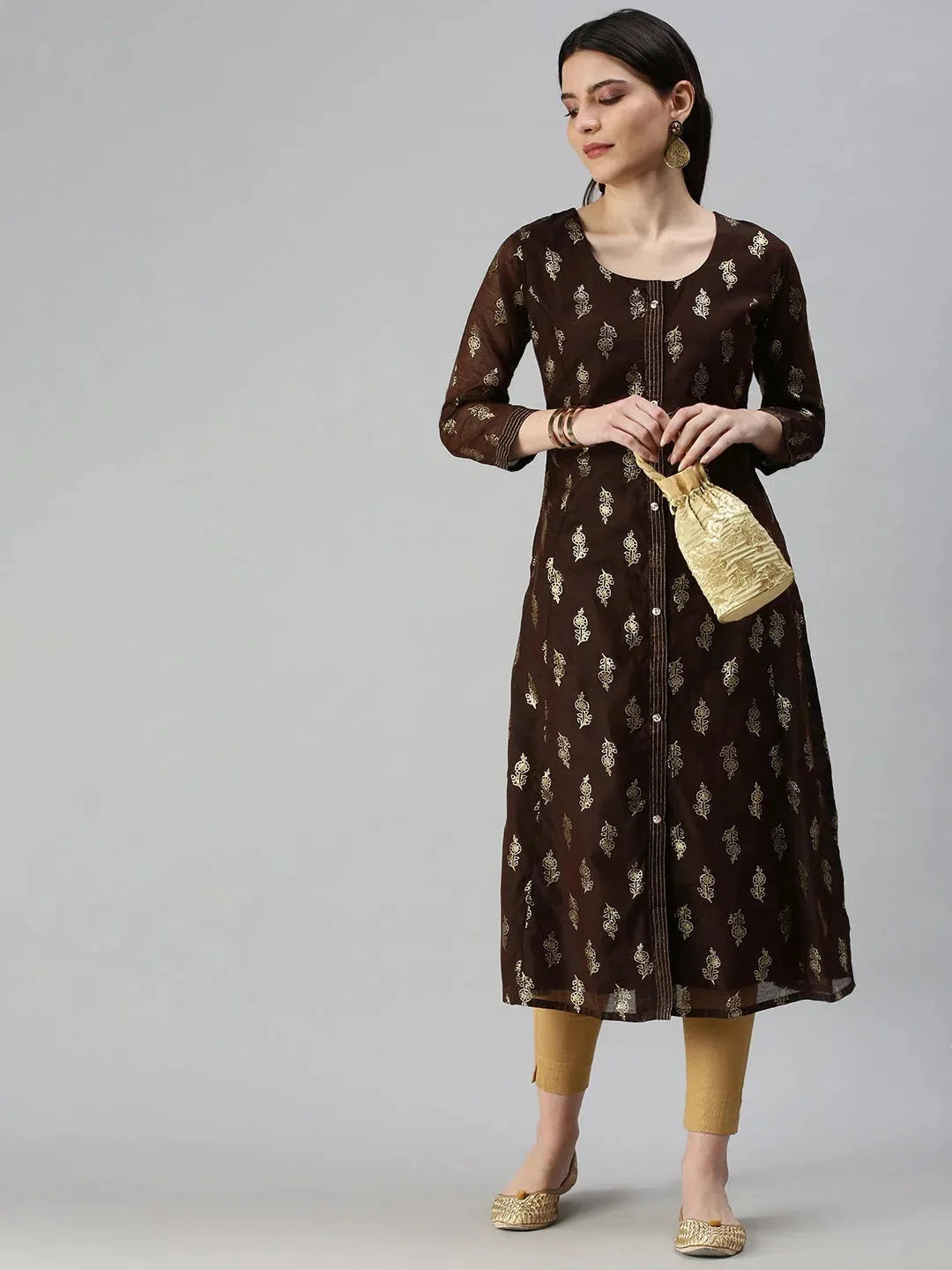 Brown Printed Cotton Kurta | Women's Daily Wear Indian Kurtis