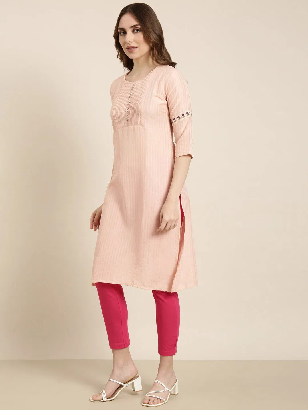Peach Striped Cotton Kurta | Indian Kurta for Women