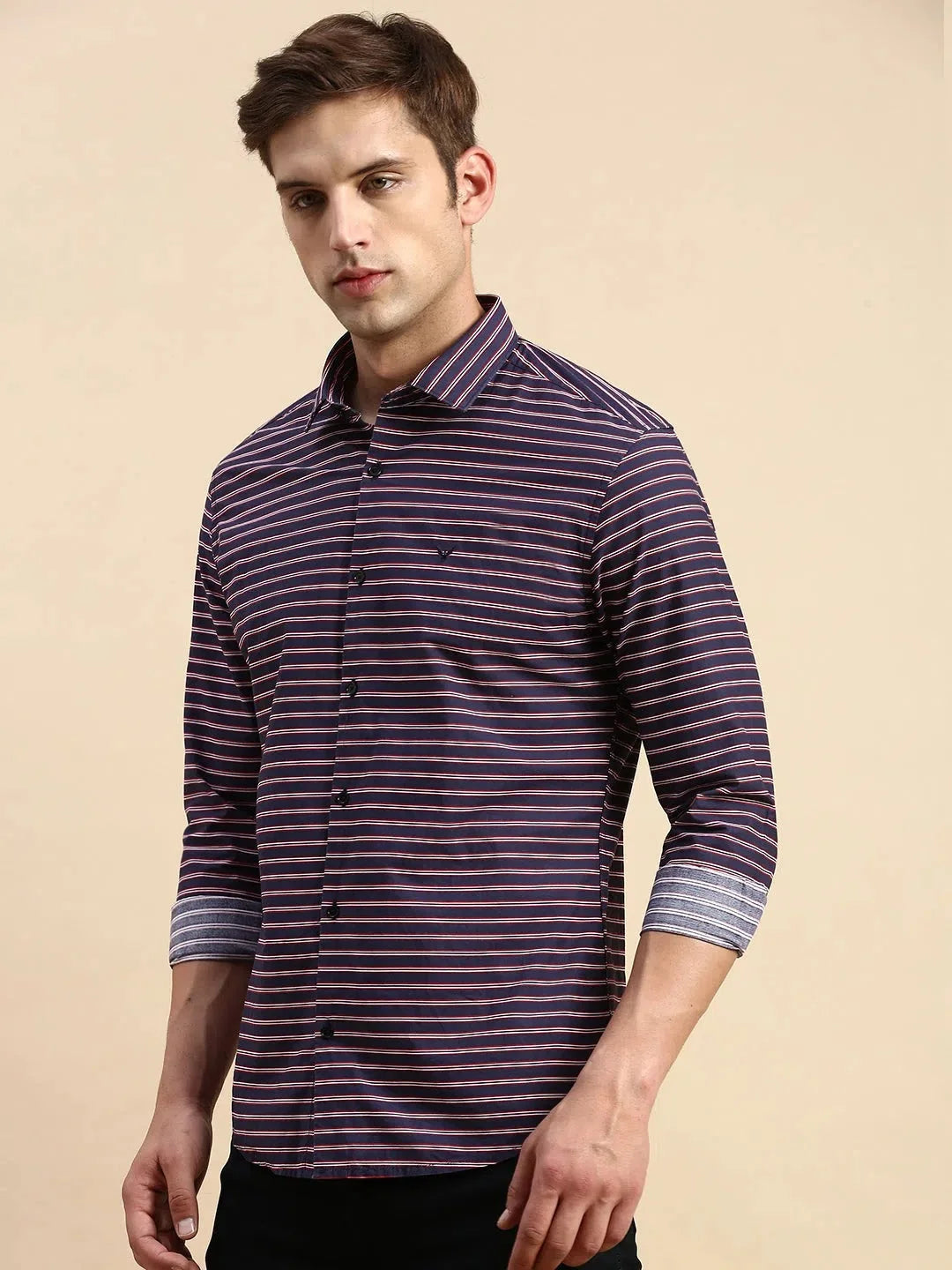 Navy Striped Cotton Shirt - Casual Mens Shirt | DesiQlo