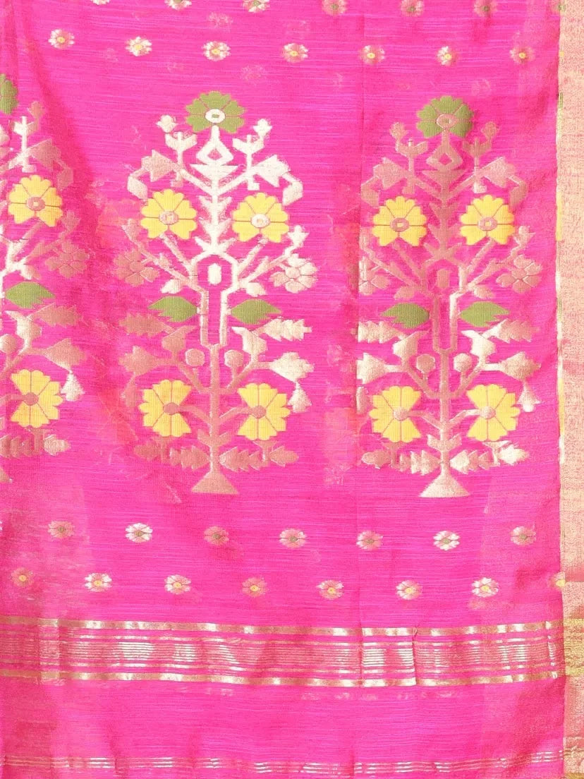 Hot Pink Cotton Saree | Indian Sarees with Zari