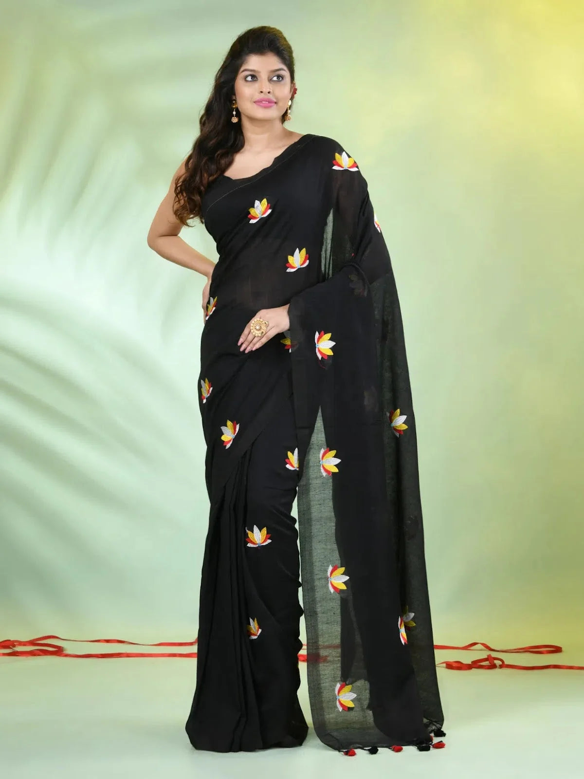 Black Embroidered Cotton Saree | Indian Sari Elegance