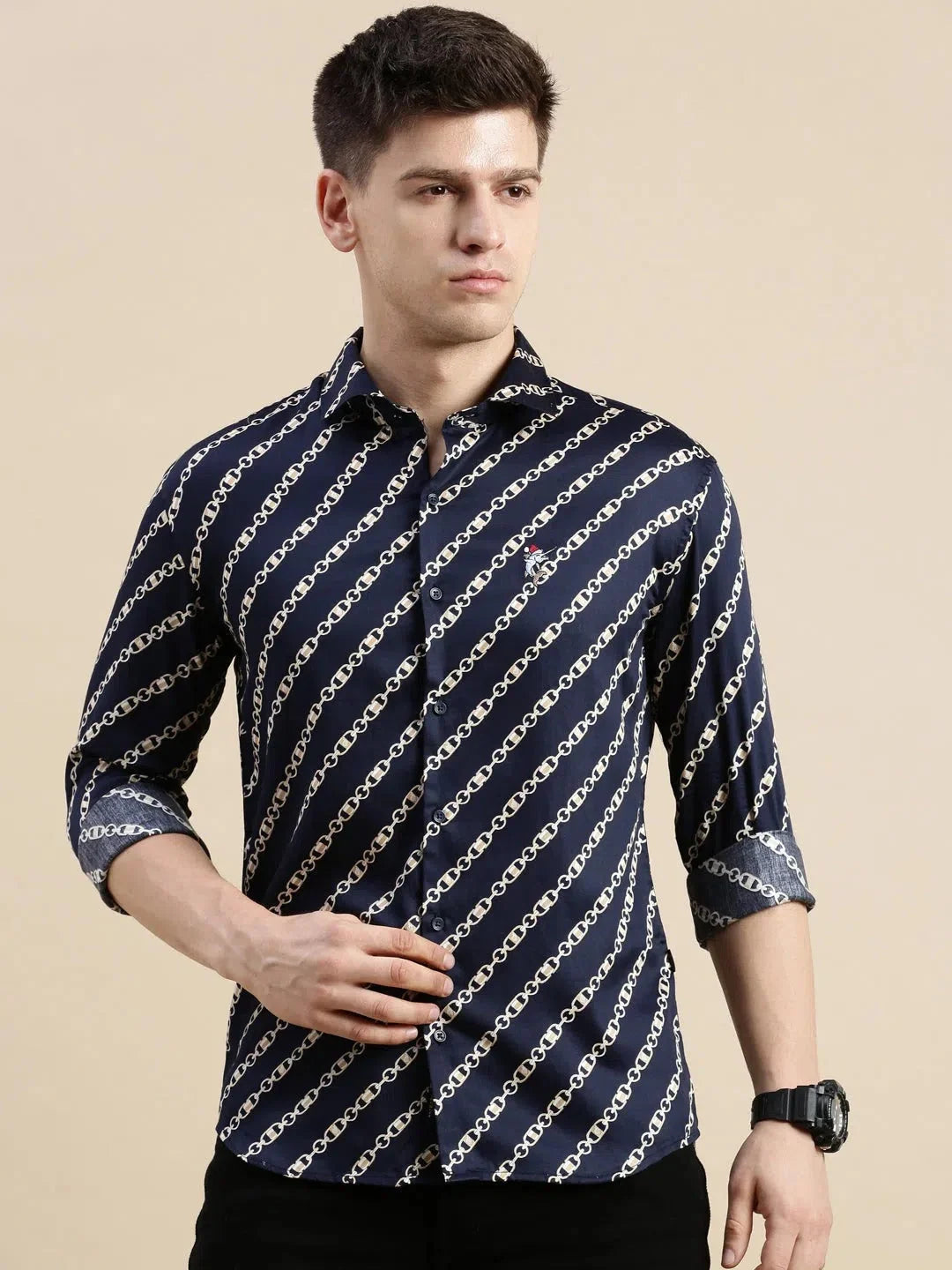 Navy Graphic Print Mens Shirt - Casual Beach Shirts