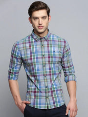 Men Blue Checked Casual Shirt-SOMNIUMCHECKS-2015-Blue