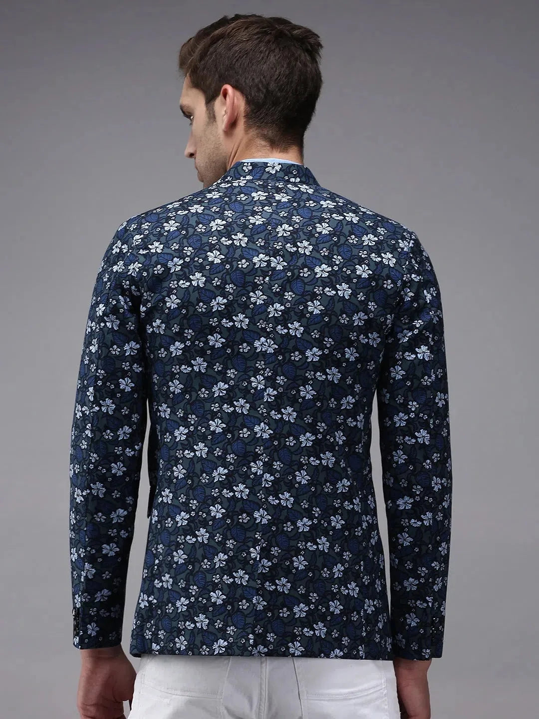 Grey Printed Blazer | Men's Ethnic Wear - DesiQlo