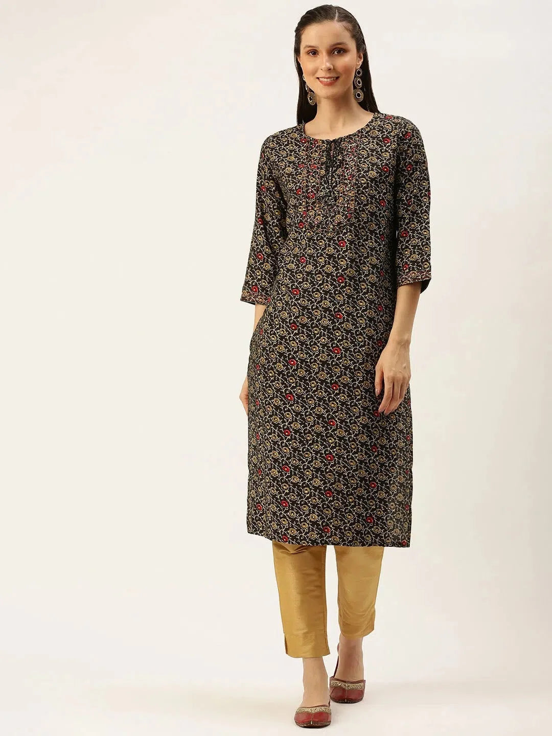 Brown Printed Kurta - Women's Indian Kurta Stylish Design