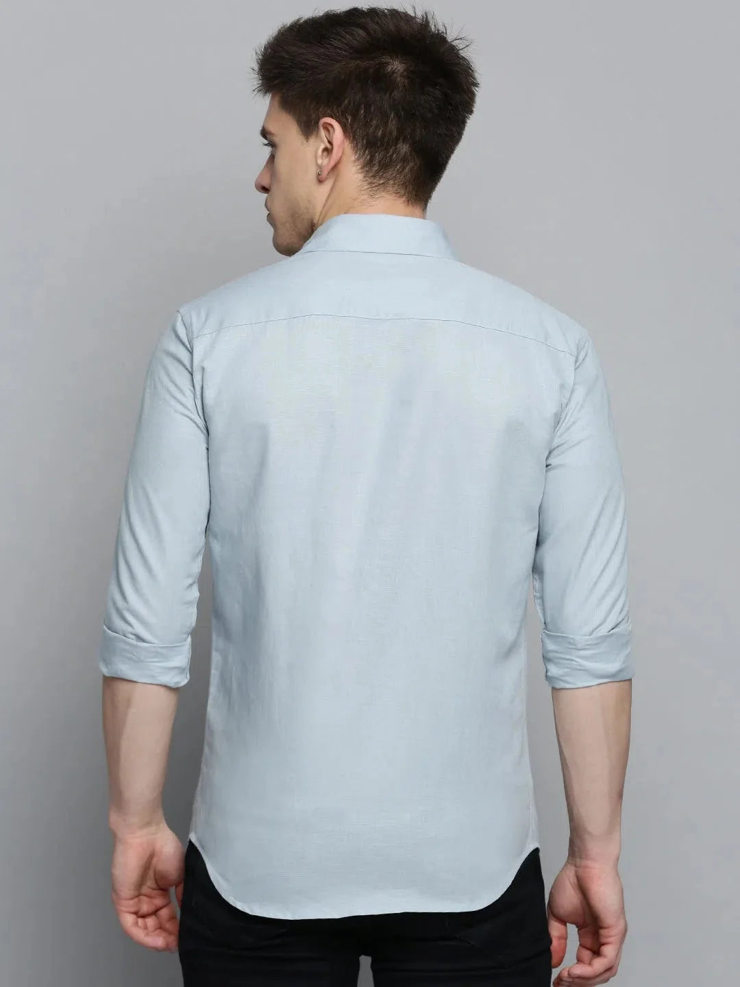 Mens Blue Solid Cotton Shirt - Casual Style | DesiQlo
