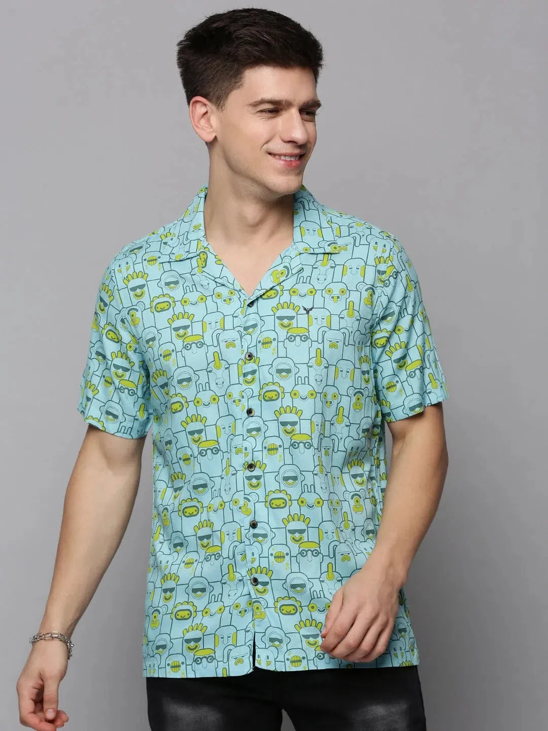 Blue Printed Mens Shirt - Resort Style Viscose Beach Shirt