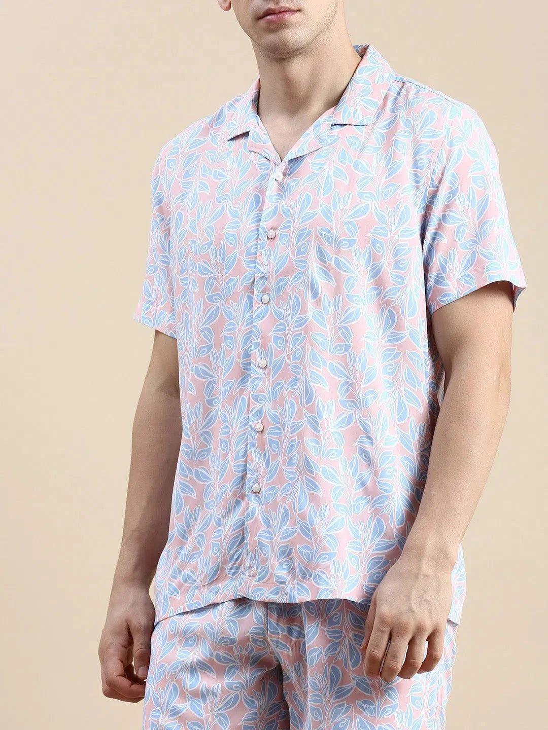 Men's Peach Printed Casual Co ord Set | Two Piece Sets Men