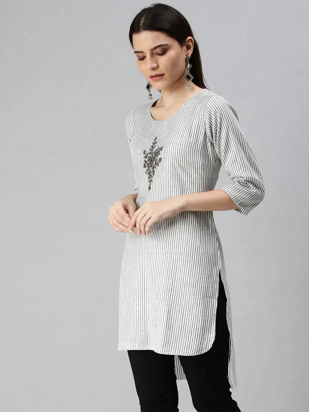 White Printed Kurti - Women's Indian Tunic Top for Everyday Wear