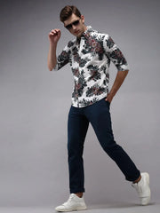 Men White Printed Casual Shirt-PERRYPRINT-1847-White