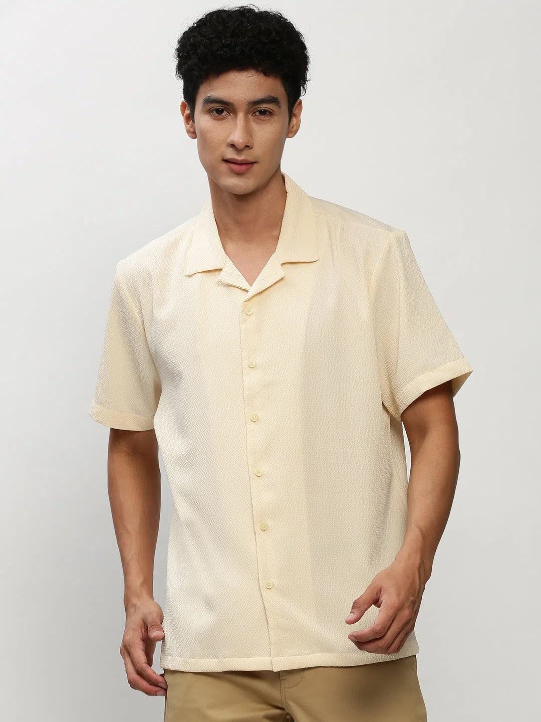 Cream Solid Mens Shirt - Cotton Casual Shirt for Men | DesiQlo