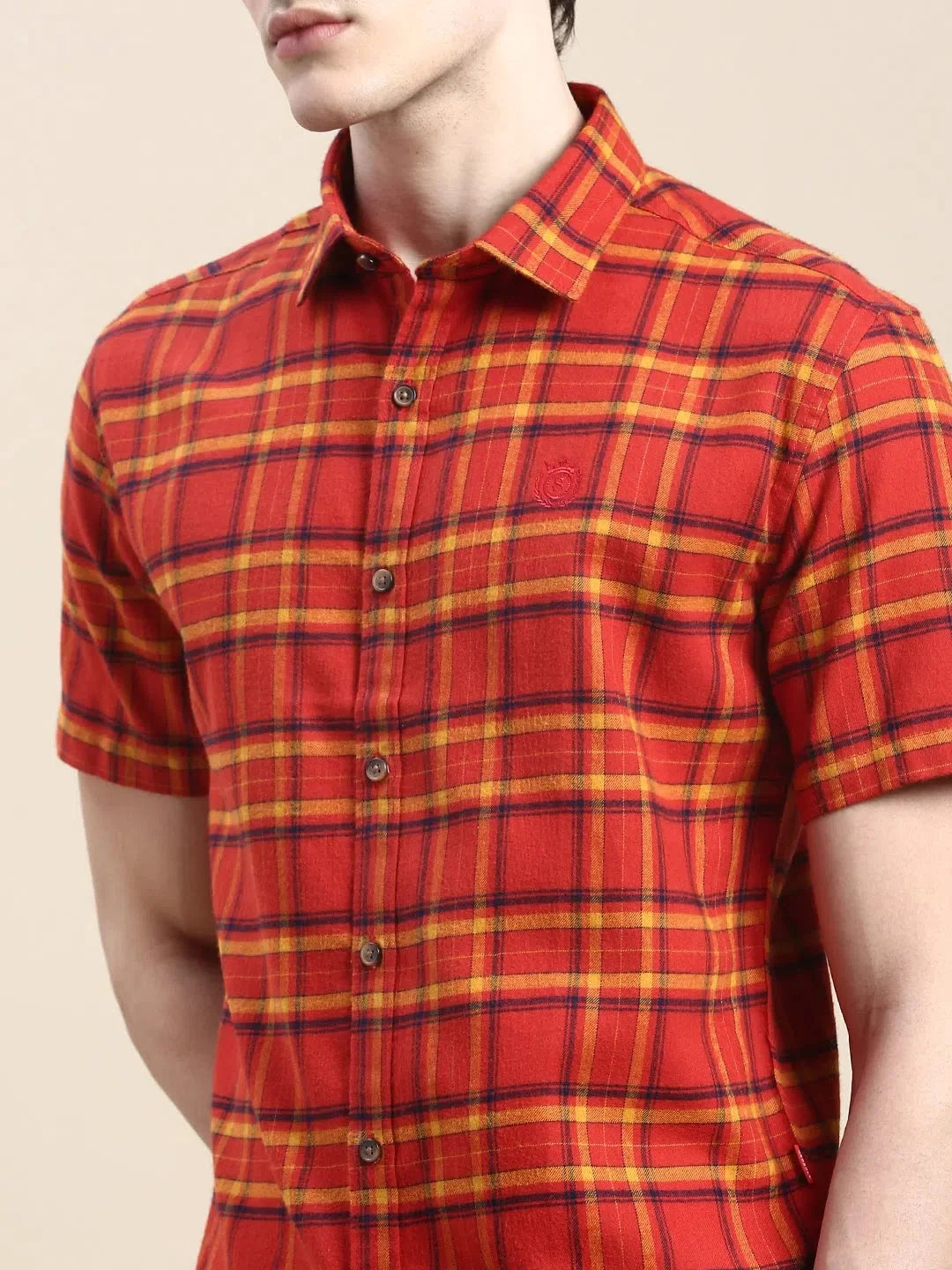 Rust Checked Cotton Shirt | Stylish Mens Shirt from DesiQlo