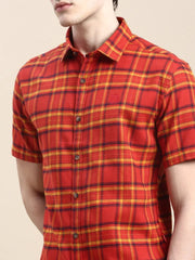 Men Rust Checked Casual Shirt-VIVACHECKS-253-Rust