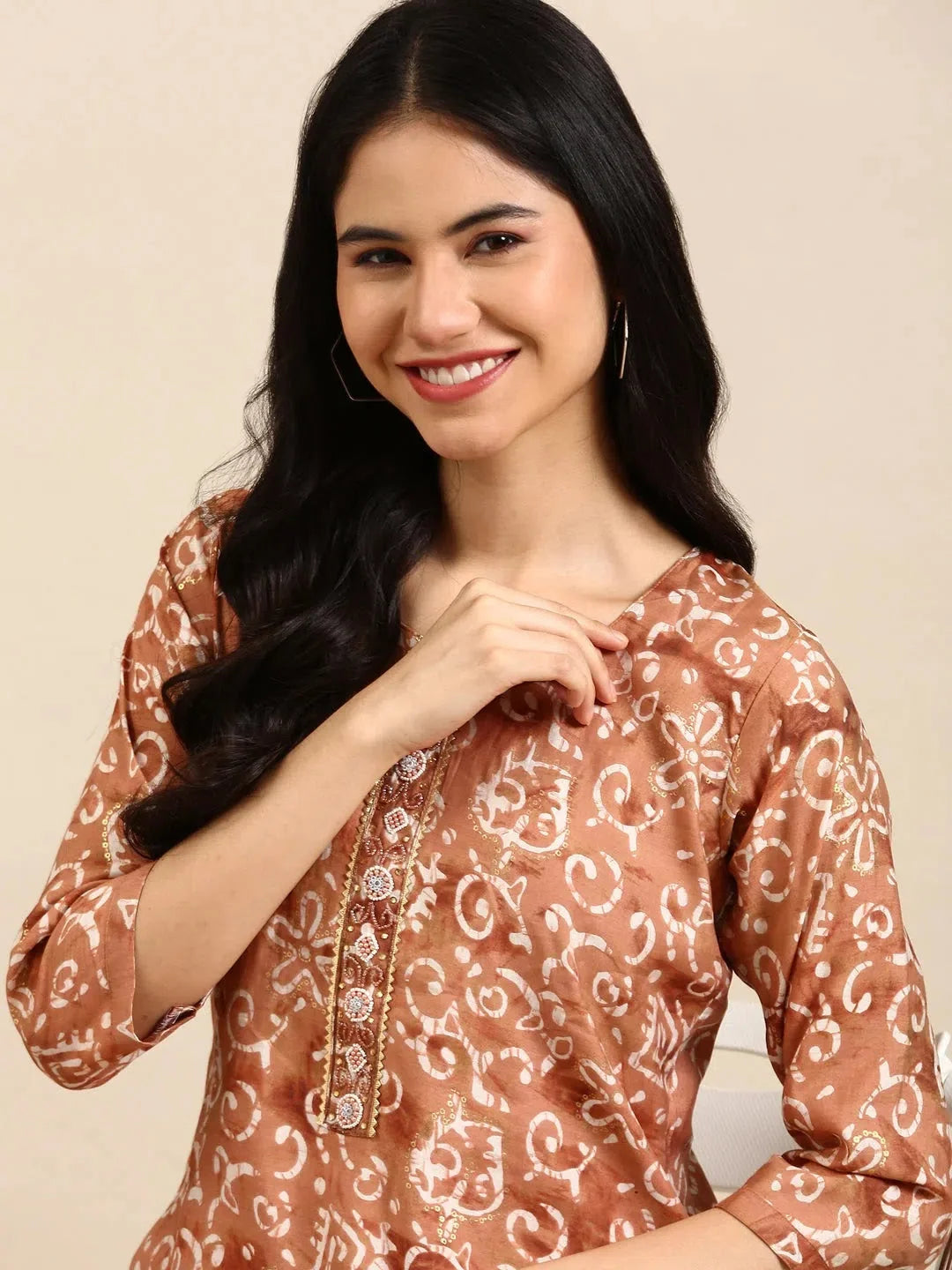 Brown Printed Kurta Set | Designer Women's Indian Kurta Sets