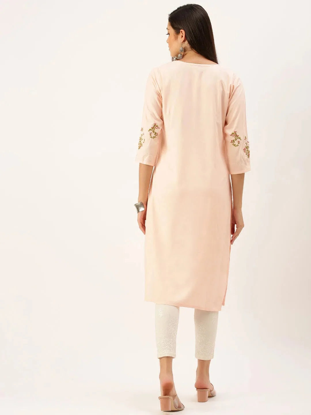 Peach Embroidered Cotton Kurta - Stylish Indian Kurtis