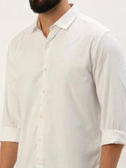 Men White Solid Casual Shirt-PARXPLAINDOBBY-3145-White