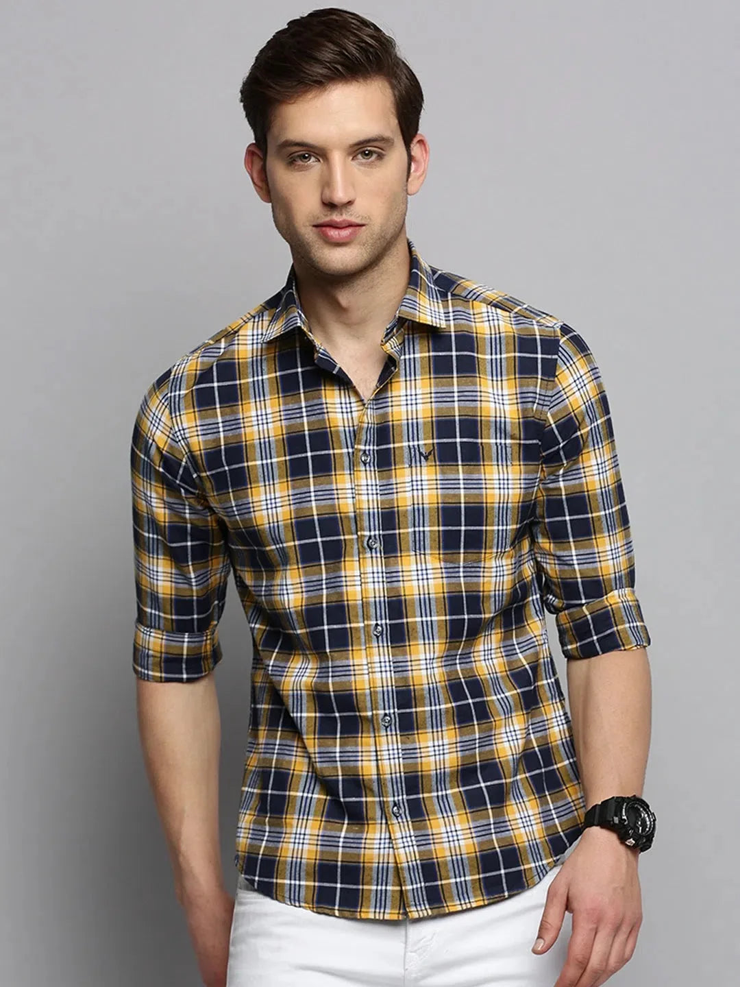 Navy Checked Men's Shirt - Stylish Casual Cotton Shirt