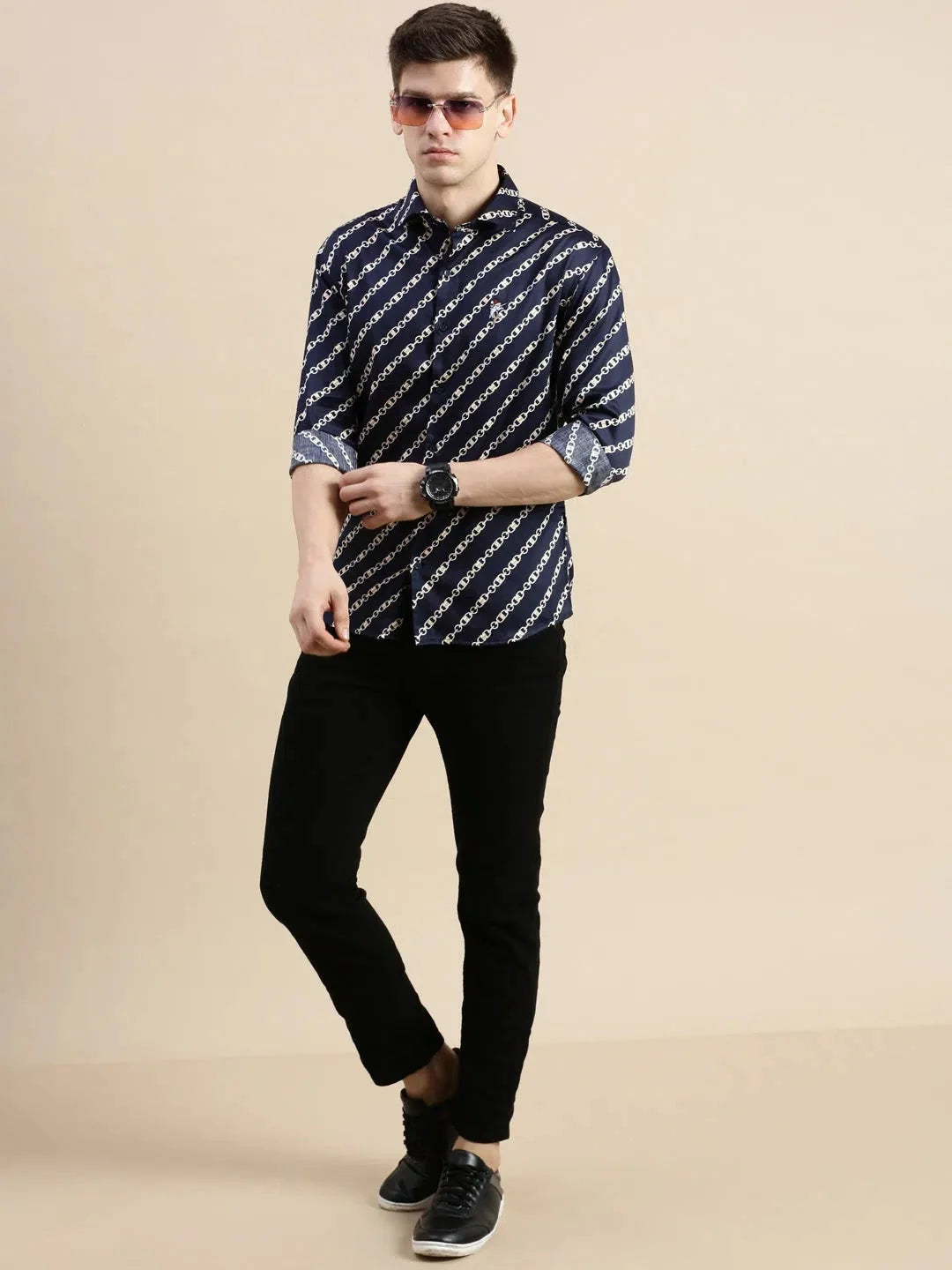 Navy Graphic Print Mens Shirt - Casual Beach Shirts