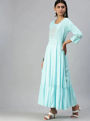 Women's Blue Printed Anarkali Kurta-ATF058LB-Blue