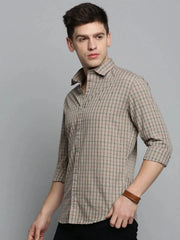 Men Beige Checked Casual Shirt-QUERENCIACHECKS-3359-Beige