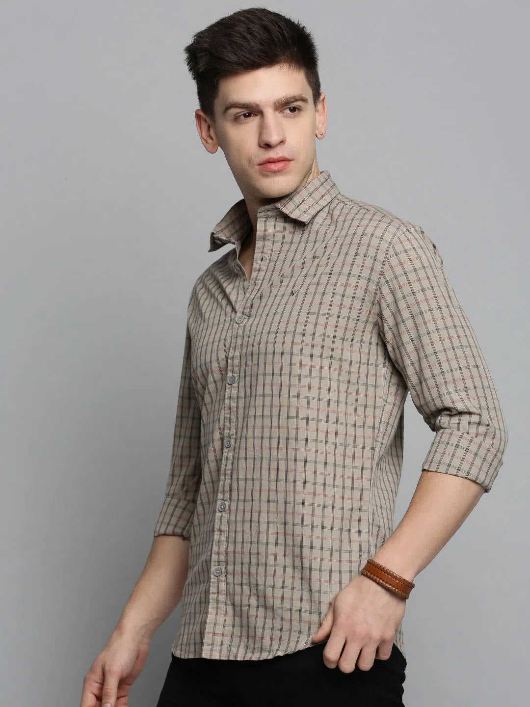 Beige Checked Cotton Mens Shirt - Stylish Casual Shirts