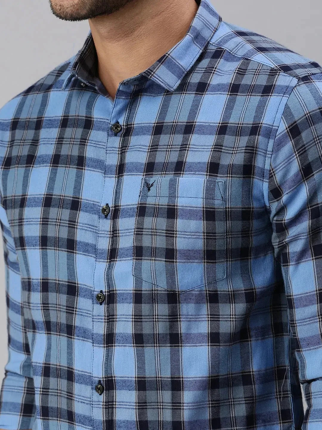 Trending Blue Checked Mens Shirt | Casual Cotton Shirt by DesiQlo